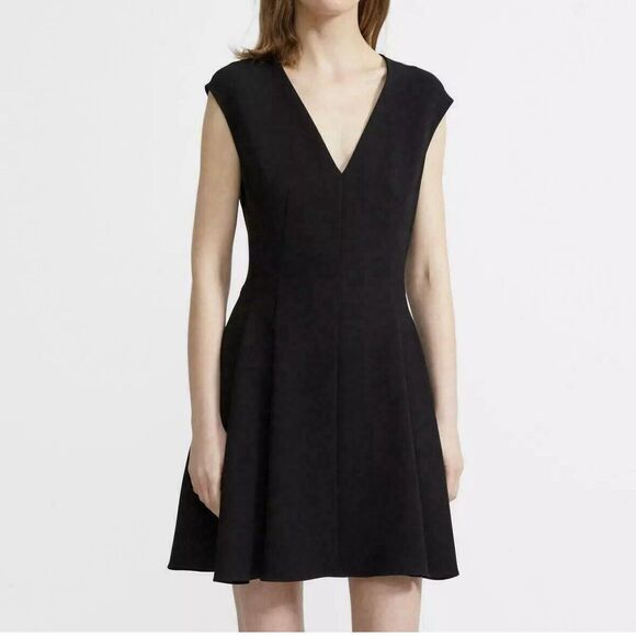 Theory Pleated Cap Sleeve Dress in Crepe in Black - Size 2 - Picture 1 of 9